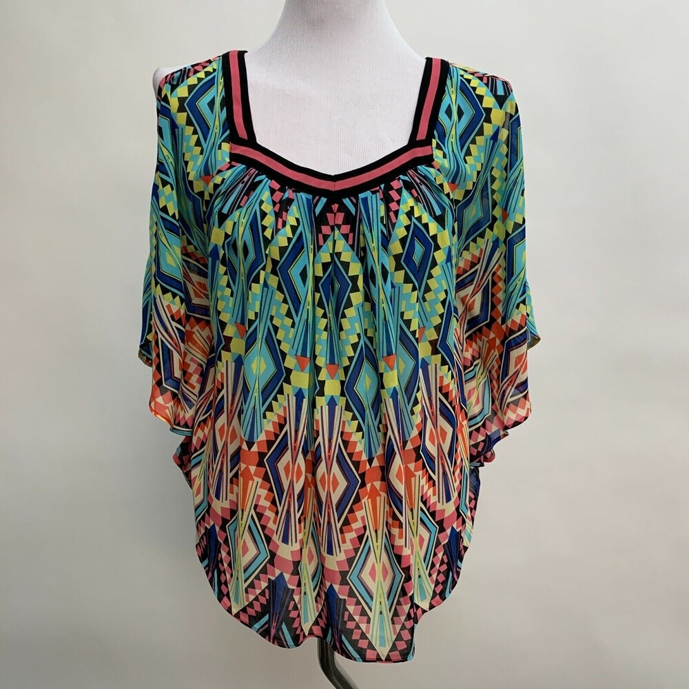 Nicole by Nicole Miller Women's Top XS Multicolor Pink Black Blue Yellow